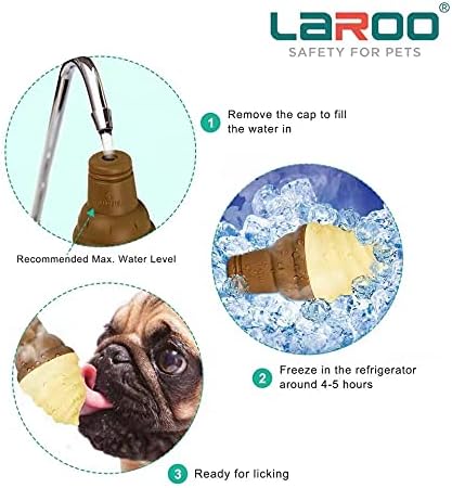 LaRoo Dogs Toys for Summer Cooling, Frozen Dog Toys, Full with Water Frozen, Prevention of Heat Stroke Upgraded Teething Chew Toy (Dog Ice Cream Shape-Yellow).
