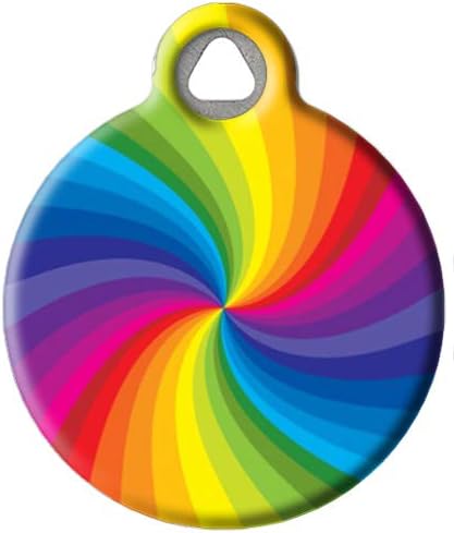 Dog Tag Art Vintage Retro Rainbow Custom Pet ID Tag for Dogs and Cats, Personalized Dog Tag with Customized Identification Information, Rainbow Swirl 1, Large (1.25" Diameter)