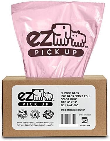 EZ Pick Up 1000 Count Dog Waste Poop Bags, Unscented Single Roll, Heavy Duty, Improved Thickness (Pink - 1000ct)