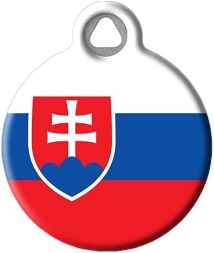 Dog Tag Art Slovakia Flag Personalized Pet ID Tag for Dogs and Cats, Silent Polymer Coated Stainless Steel Slovak Flag Nametag with Customized Identification Information - Large 1.25" Diameter