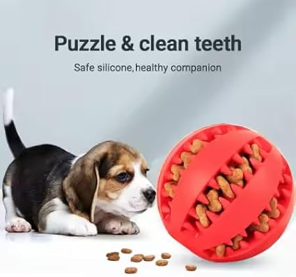 PAW-FECT Piece Dog Treat Dispenser Toy Ball, Soft and Durable Natural Rubber Teeth Cleaning Interactive Dog Toy Dogs, Pack of 2 (1 Red/1 Green) 2.8" Perfect Sized
