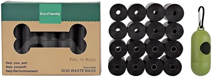 Dog Waste Bag Leak Proof Extra Thick Refill Rolls 240 Bags 16 Rolls w/Dispenser 13 x 9 Inch Black