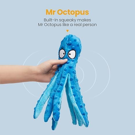 Octopus Dog Toys (2 Pack) – Squeaky & Crinkle No-Stuffing Plush Chew Toys for Puppies and Dogs, Durable Teething Toy for Small, Medium & Large Breeds, Soft Tug & Fetch Dog Toy