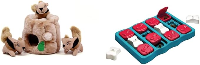 Outward Hound Hide A Squirrel Plush Dog Toy Puzzle (Medium) and Dog Brick Interactive Treat Puzzle Dog Toy