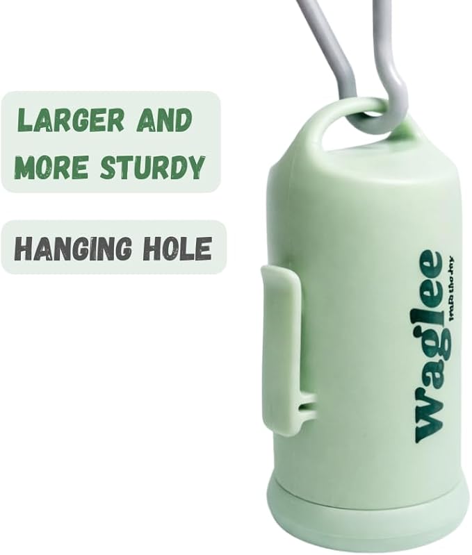 Dog Poop Bag Dispenser with Leash Clip, Includes 15 Thick Leak-Proof, Fresh Scent Waste Bags for Walking, Hiking, and Travel (Mint Green)