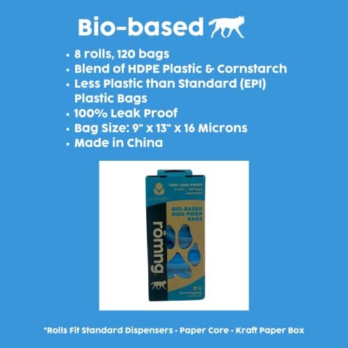 Bio-Based Dog Poop Bags, Unscented, Leak-Proof, Cornstarch Blend, 16 Rolls, 240 Bags, Blue