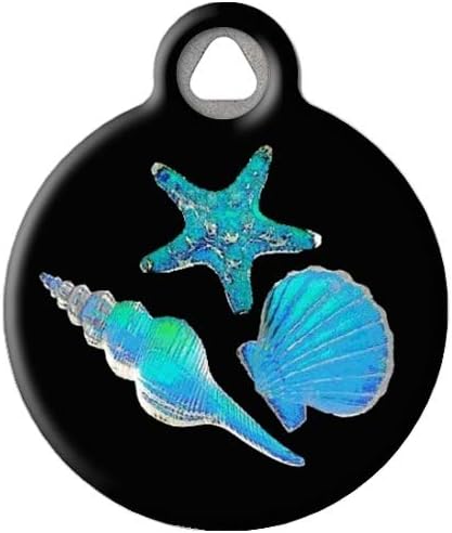 Dog Tag Art Seashell Personalized Pet ID Tag for Dogs and Cats, Silent Polymer Coated Stainless Steel Sea Shell Nametag with Customized Identification - Small .875" Diameter