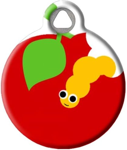 Dog Tag Art Food-Themed Custom Pet ID Tags for Dogs and Cats, Personalized Dog Tags with Customized Identification Informatio - Wormy Apple - Large