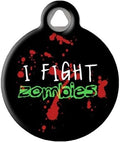 Dog Tag Art Halloween Zombie Custom Pet ID Tag for Dogs and Cats, Personalized Dog Tag with Customized Identification Information, Zombie Fighter, Large (1.25" Diameter)