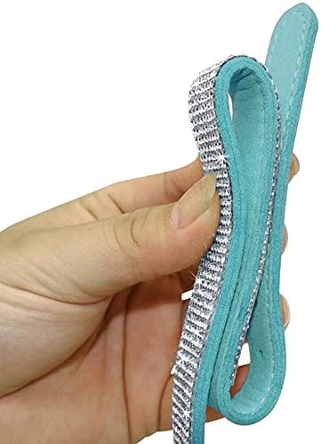 Cute Dazzling Sparkling Elegant Fancy Soft Suede Leather Bling Rhinestone Crystal Jeweled Pet Cat Dog Puppy Collar Dog Leash Combo Set (S(Neck 10-12.5"), Light Blue)