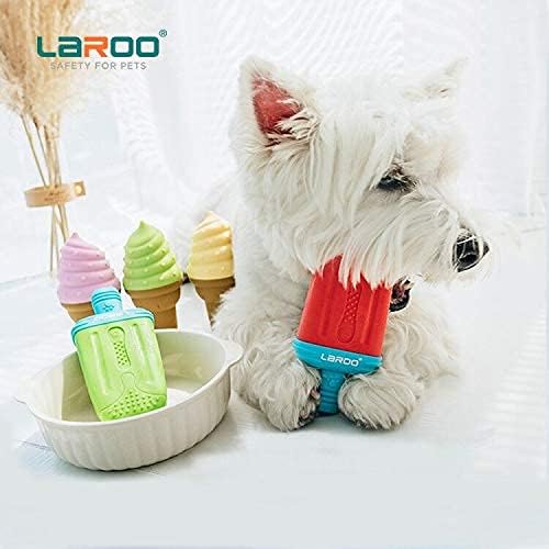 LaRoo Dogs Toys for Summer Cooling, Frozen Dog Toys, Full with Water Frozen, Prevention of Heat Stroke Upgraded Teething Chew Toy (Ice Pop Shape-Red)