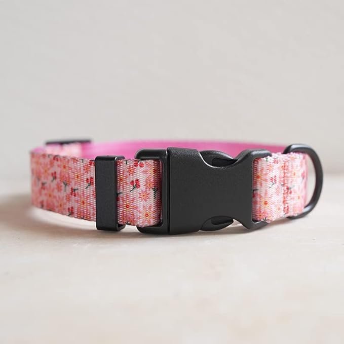 Dog Collars for Medium Dogs Girl - Safety Buckle Durable Light-Weight, Medium Dogs Collar for Dog Collar Pink Flower Patterns Soft Adjustable (Pink, L)