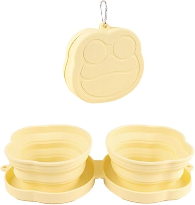 Large Dog Bowl Collapsible Dual Pet Bowl Flip Over Foldable Travel Food & Water Bowls for Dogs & Cats, Lightweight Portable 2-in-1 Double Feeder, 16.9 oz Each Bowl (Yellow)