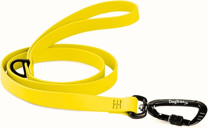 DogTraxs - Essential Dog Leash - Biothane Training Lead - for Small-Large Dogs - Waterproof & Odor Resistant - Self Locking Swivel Carabiner Durable - Made in USA - 5 Feet - Yellow