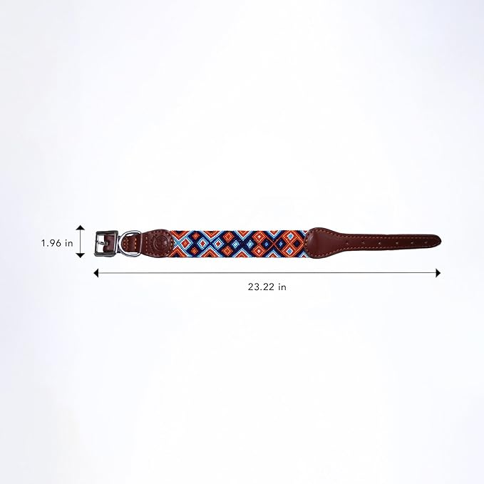 Eternia Premium Leather Dog Collar - Adjustable Handcrafted Collar for Small to Large Dogs (Orange/Blue, L)