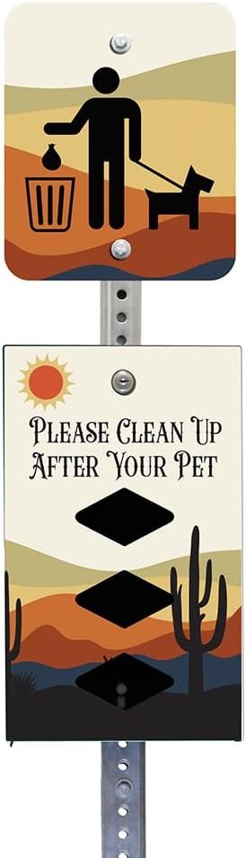 DISPENSE-ART™ collection "Desert Landscape" - Custom UV printed design on rust-proof aluminum 7' dog waste station with 400 dog waste roll bags