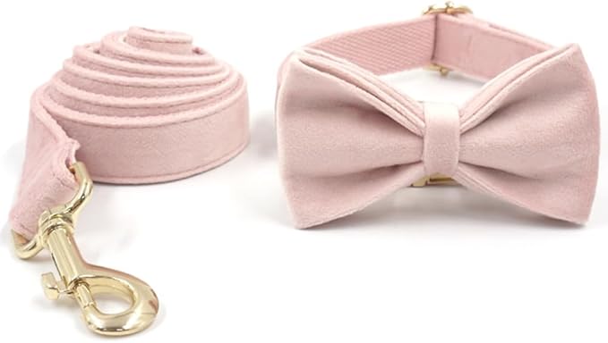 PETDURO Custom Dog Collar Personalized with Name Engraved Quick Release Rose Gold Metal Buckle for Large Medium Small Girl Dogs - Dog Leash and Bow Tie Available - Soft Comfy Velvet (Pink, XL)