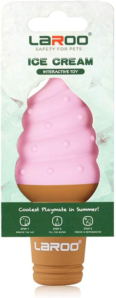 LaRoo Dogs Toys for Summer Cooling, Frozen Dog Toys, Full with Water Frozen, Prevention of Heat Stroke Upgraded Teething Chew Toy (Ice Cream Shape-Purple).