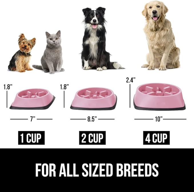 GORILLA GRIP Patented BPA Free Slow Feeder Dog Bowls, 4 Cup Interactive Puzzle Toy for Dogs and Cats Food Training Enrichment, Keeps Pets Busy and Prevents Puppy Overeating, Large Breeds, Pink
