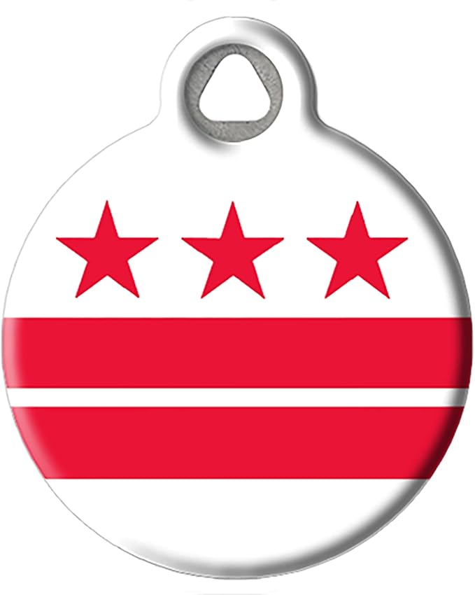 Dog Tag Art Washington DC Flag Personalized Pet ID Tag for Dogs and Cats, Silent Polymer Coated Pet ID Tag with Customized Identification Information - Small,875" Diameter