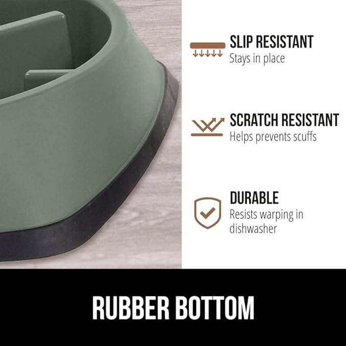 GORILLA GRIP Patented BPA Free Slow Feeder Dog Bowls, Interactive Puzzle Toy for Dogs and Cats Food Training Enrichment, Keeps Pets Busy and Prevents Puppy Overeating, Small Breeds, 1 Cup, Sage Green