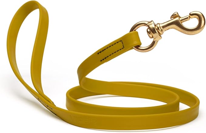 Viper Biothane K9 Working Dog Leash Waterproof Lead for Tracking Training Schutzhund Odor-Proof Long Line with Solid Brass Snap for Puppy Medium and Large Dogs 6ft, Treasure Gold