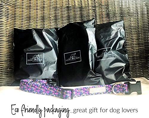 Lucky Love Dog, Matching Dog Collar & Leash Set for Female Dogs, Soft, Adjustable, Safe for Training and Walking, Black & Purple Floral Print, Primrose Combo, X-Small
