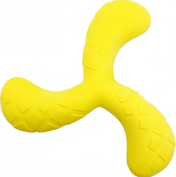 Ultra Durable Tri-Prong Dog Chew Toy for Teeth Cleaning - Non-Toxic Rubber Interactive Tug of War & Fetch Toy for Medium & Large Dogs(Yellow)