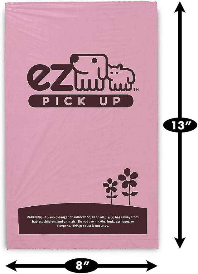 EZ Pick Up 1000 Count Dog Waste Poop Bags, Unscented Single Roll, Heavy Duty, Improved Thickness (Pink - 1000ct)