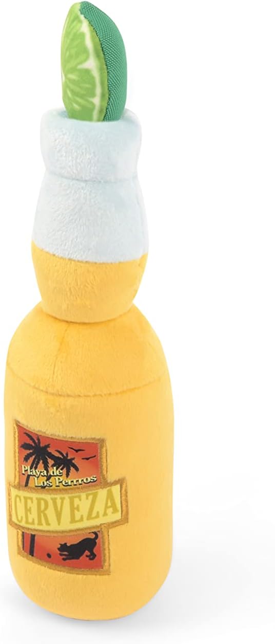 P.L.A.Y. PET LIFESTYLE AND YOU P.L.A.Y. Cute Plush Dog Toys - Tropical Paradise Summer Drink Themed Durable Crinkle Chew Toy for Puppies Dogs - Machine Washable, Recycled Materials (Canine Cerveza)