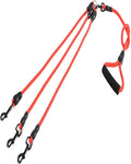 3 in 1 Durable Nylon Dog Leash with Padded Handle, 360° Swivel Multiple Dog Leash No Tangle, Lead for Medium Large Dogs, Walking & Training Double Dogs Leash Red
