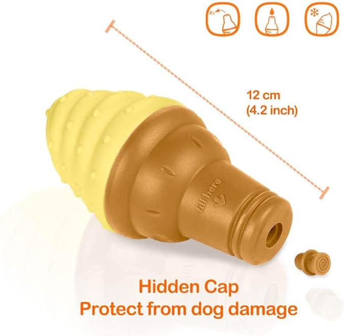 LaRoo Dogs Toys for Summer Cooling, Frozen Dog Toys, Full with Water Frozen, Prevention of Heat Stroke Upgraded Teething Chew Toy (Dog Ice Cream Shape-Yellow).