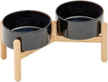 Ceramic 6.1inch Raised Dog Bowl with Stand for Small and Medium Breed Dog Dish Pet Food and Water Bowl (Double Bowl with Stand - Starry Sky, 28oz)