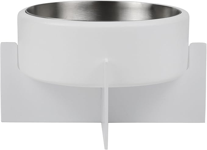 DBL3000B Intersecta Small/Medium Concrete and Stainless Steel Bowl 16oz (2 Cups) with Metal Stand Pet Feeder, White