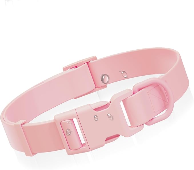 Waterproof Dog Collar, Rubber Adjustable Collars with Quick Release Buckle, Odor-Resistant, Easy to Clean Pet Collars for Small Medium or Large Dogs (Pink, S 9.5-14.1 inch)
