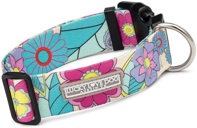 Lucky Love Dog Wide Dog Collar - Adjustable, Durable, Soft Webbing, & Comfortable 1.5 inch Wide Collar for Dogs Male and Female with Strong Buckle - Caroline, Medium