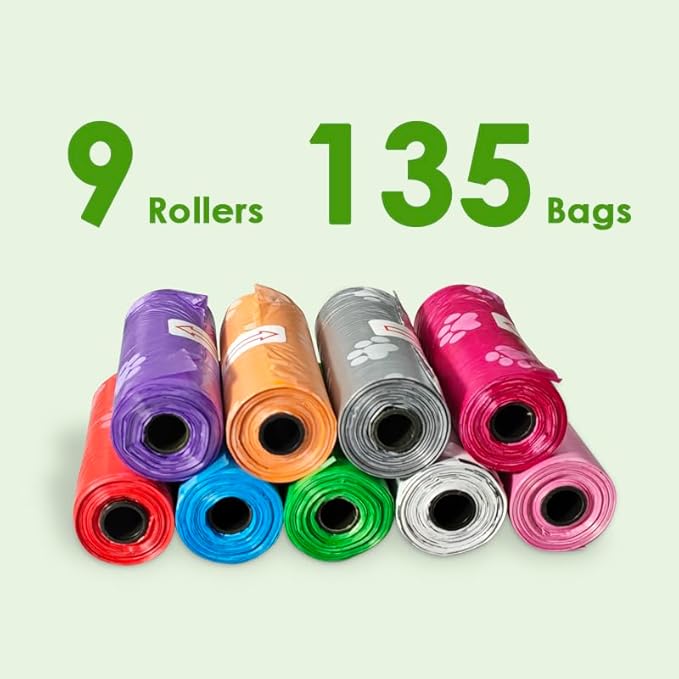 Dog & Cat Poop Bags – 135 Count Leak-Proof Waste Bags with Dispenser, Tear-Resistant Pet Cleanup Bags for Puppies, Kittens & Small Pets
