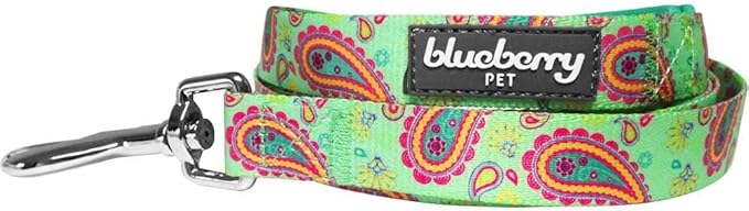 Blueberry Pet 5 Colors Paisley Flower Print Dog Leash with Soft & Comfortable Handle, 5 ft x 5/8", Emerald Green, Small, Leashes for Dogs