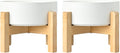 SPUNKYJUNKY Ceramic Elevated Dog Bowls 2 Pack - 6.1inch Raised Dog Bowls with Non-Slip Wooden Stand for Medium Dogs Dishwasher Safe(White,28.7OZ*2)