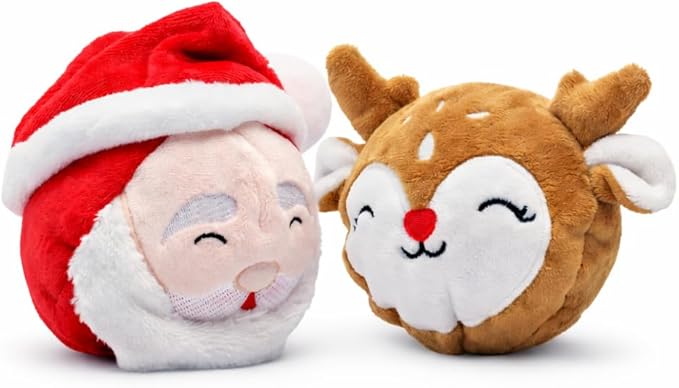 Flourish Pets 2 in 1 Christmas Multi-Layer Chew Toy for Active Dogs | Non-Toxic BPA Free Double Stitched Soft Fabric and Long-Lasting Dog Plush Toys - Christmas 3.5" (2 Pack)