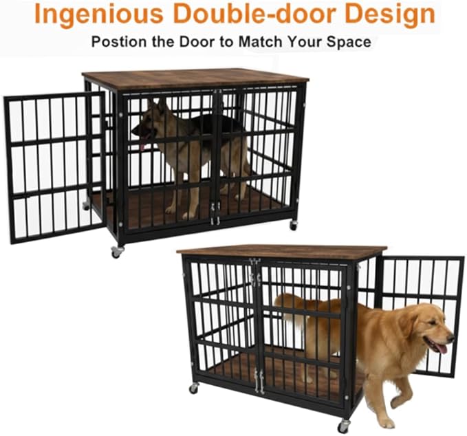 38 inch Dog Crate Furniture, Heavy Duty Dog Kennel Indoor for Large Dogs, Escape-Proof and Chew-Proof Wooden Dog Cage for high Anxiety Dog, Decorate House as TV Stand, End Table