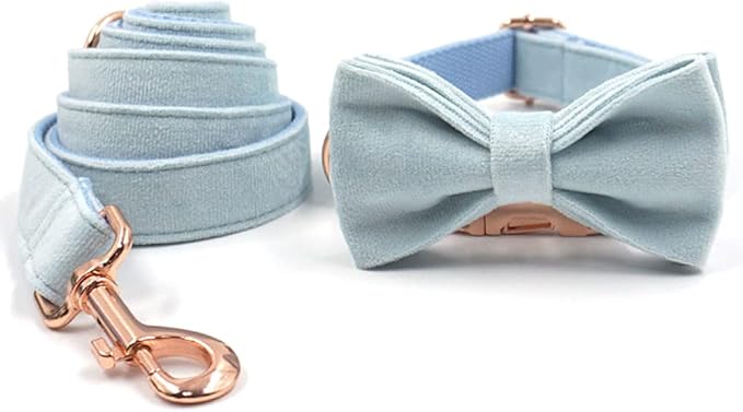 PETDURO Custom Dog Collar Personalized with Name Engraved Quick Release Rose Gold Metal Buckle for Large Medium Small Girl Dogs - Dog Leash and Bow Tie Available - Soft Comfy Velvet (Sky Blue, S)
