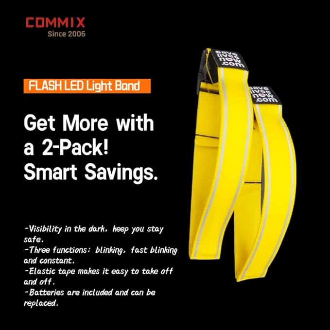 COMMIX CN,2-Pack Flash LED Pet Safety Collar Light Band - Yellow,Single Adjustable Light Up Collar for Dogs,Two Connectable for Large Pets,Easy Snap Buckle Design,SAVELIVESNOW