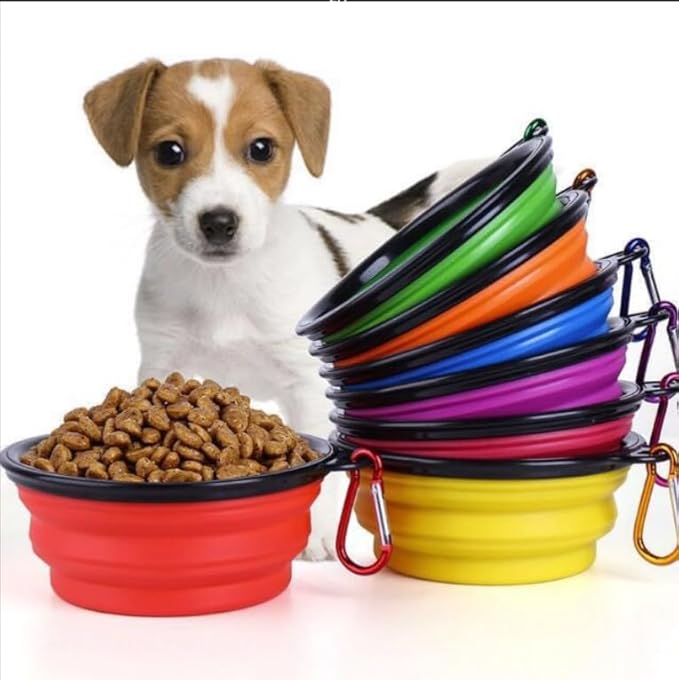 Collapsible Pet Bowl Set, Portable Silicone Travel Food Water Bowls with Carabiner Clip, Multi-Color, Space-Saving Design for Dogs Cats (Purple & Blue)