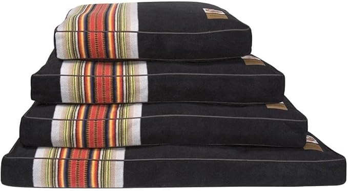 Pendleton Acadia National Park Napper Dog Bed – Size Small (28" x 20" x 4") - Washable Fleece Cover, Durable Cotton Canvas Bottom, Black with Multicolor Stripes