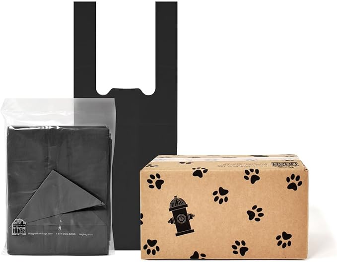 700 Tie-Handle Bags (10 packets of 70), Extra Large Strong Doggy Waste Bags, Easy Dispensing and Leak Proof Poo Bags for Dog Waste Station (Black, 700)