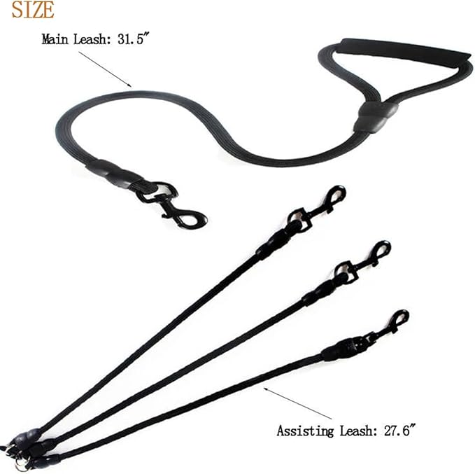 3 in 1 Durable Nylon Dog Leash with Padded Handle, 360° Swivel No Tangle Climbing Rope Removable Pet Traction Rope, Lead for Medium Large Dogs Black