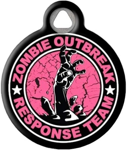 Dog Tag Art Halloween Zombie Custom Pet ID Tag for Dogs and Cats, Personalized Dog Tag with Customized Identification Information, Zombie Outbreak Response Team, Large (1.25" Diameter)