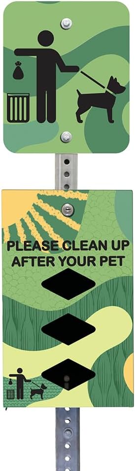 DISPENSE-ART™ collection "Green Land Abstract" - Custom UV printed design on rust-proof aluminum 7' dog waste station with 400 dog waste roll bags