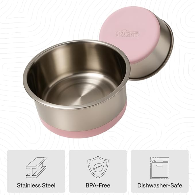 GORILLA GRIP Set of 2 Dog Bowls, Holds 6 Cups (48 fl oz), Heavy Duty Metal Food and Water Bowl for Feeding Dogs and Cats, Dishwasher Safe, Rust Resistant Stainless Steel, BPA Free Rubber Base, Lt Pink